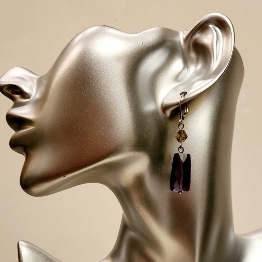 Vintage Faceted Amethyst Lever Back Silver Drop Earrings